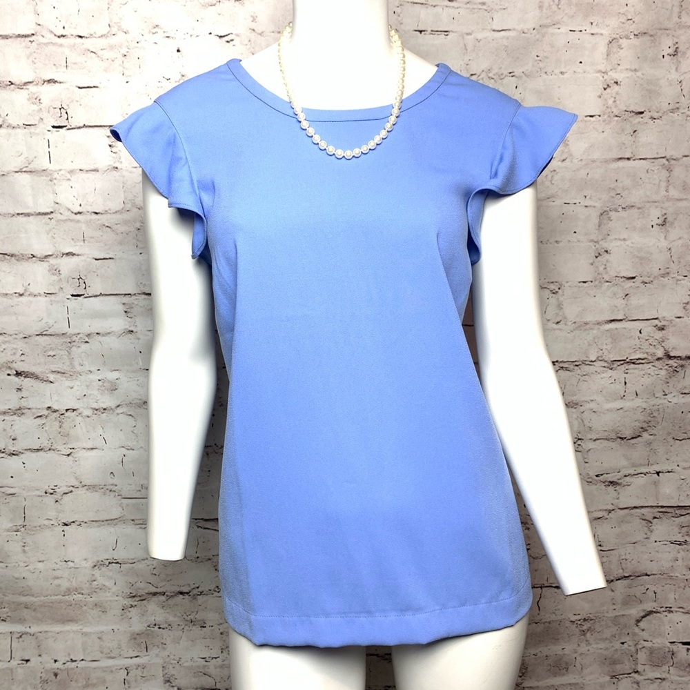 J Crew #492 Blue Ruffle Sleeve Top Blouse size 10